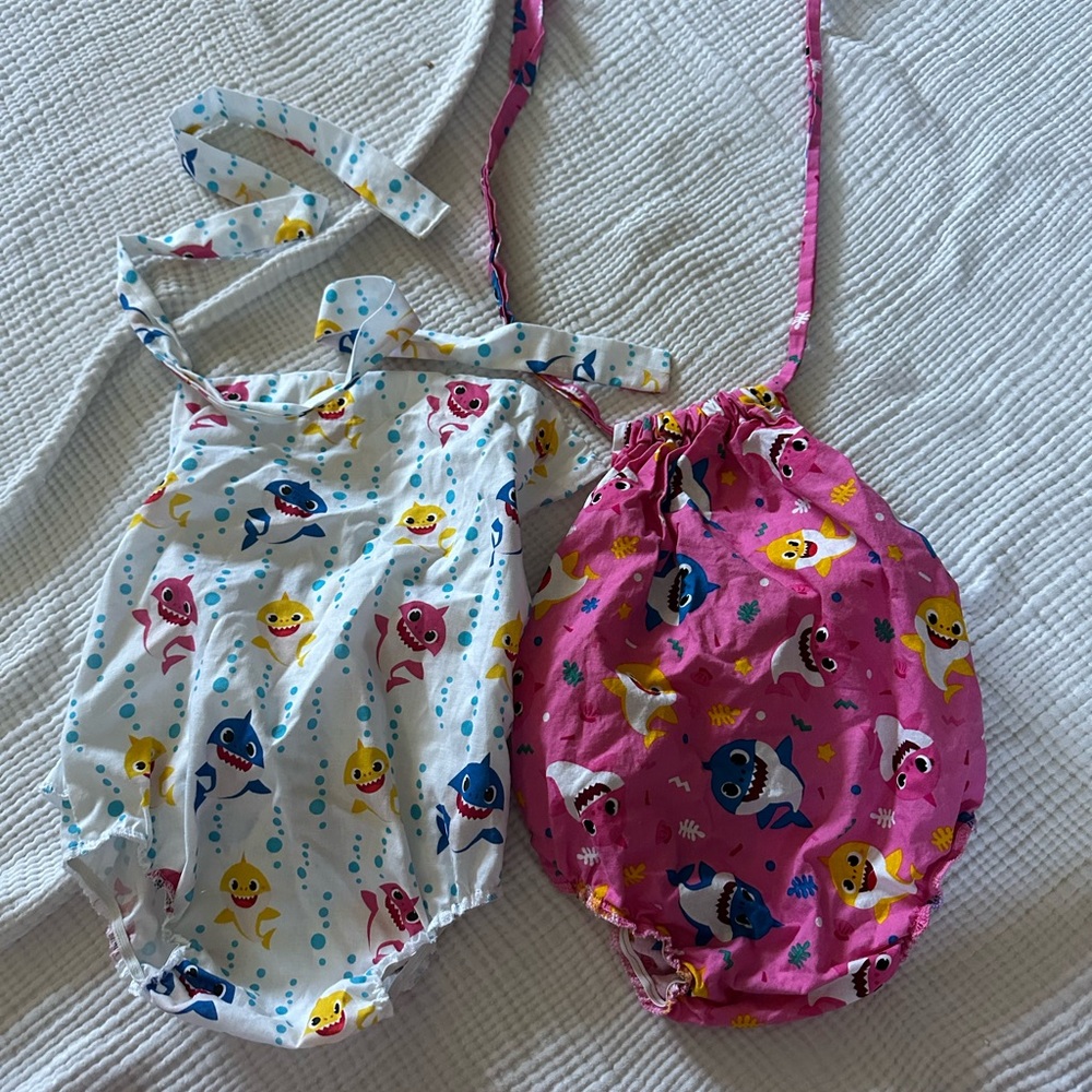 Baby Shark Kids One Piece Romper Bundle - Pink and White